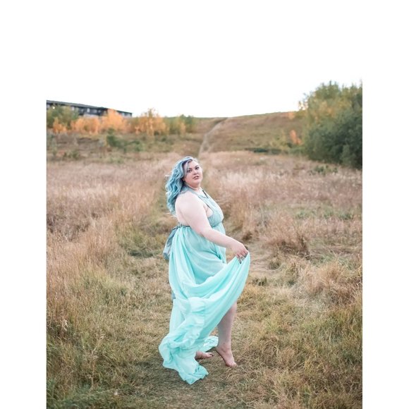 Women's Blue Corset Style Handmade Flowy chiffon dress with train Plus Size New - Picture 7 of 13